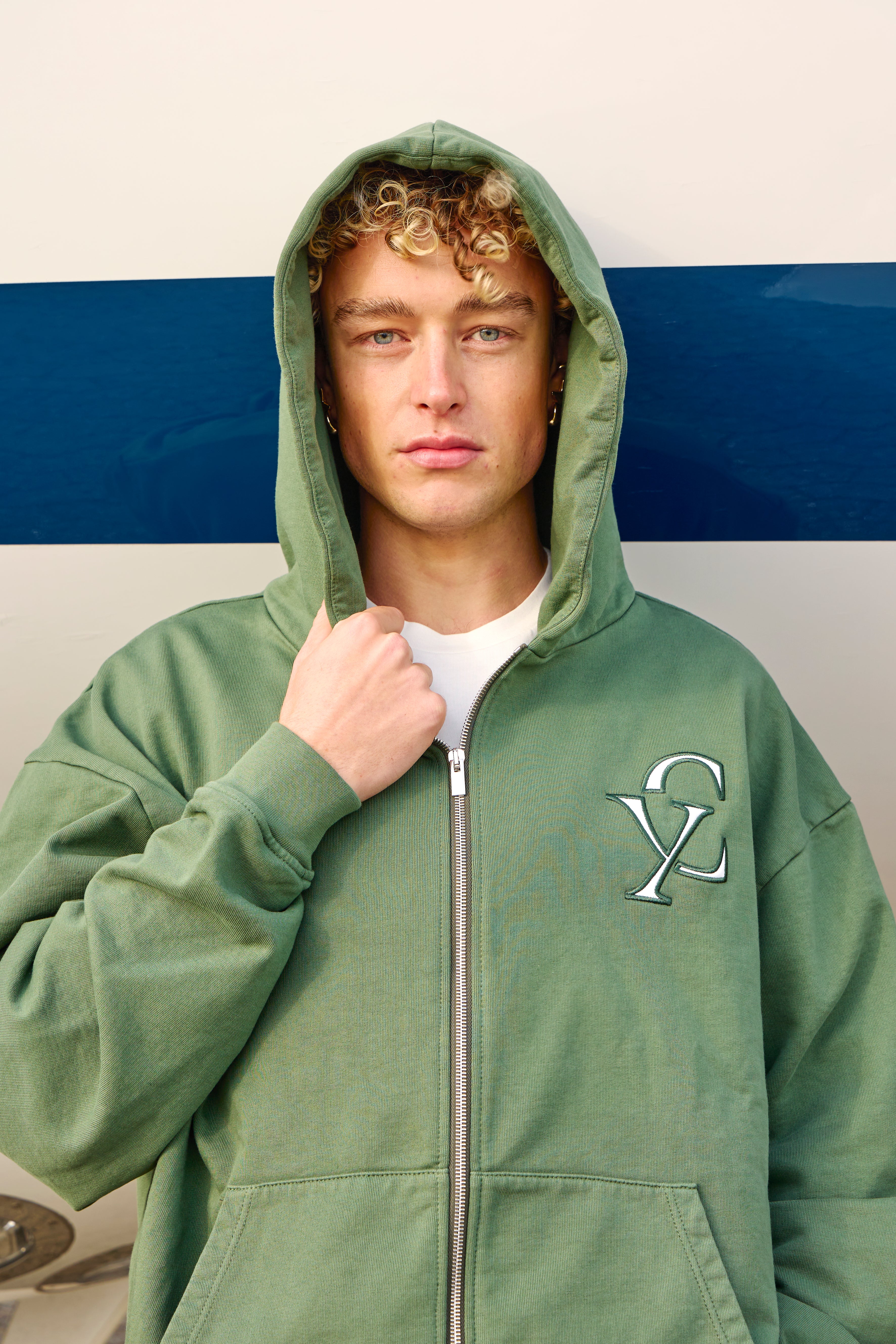 GREEN MONOGRAM LEATHER ZIP-UP HOODIE