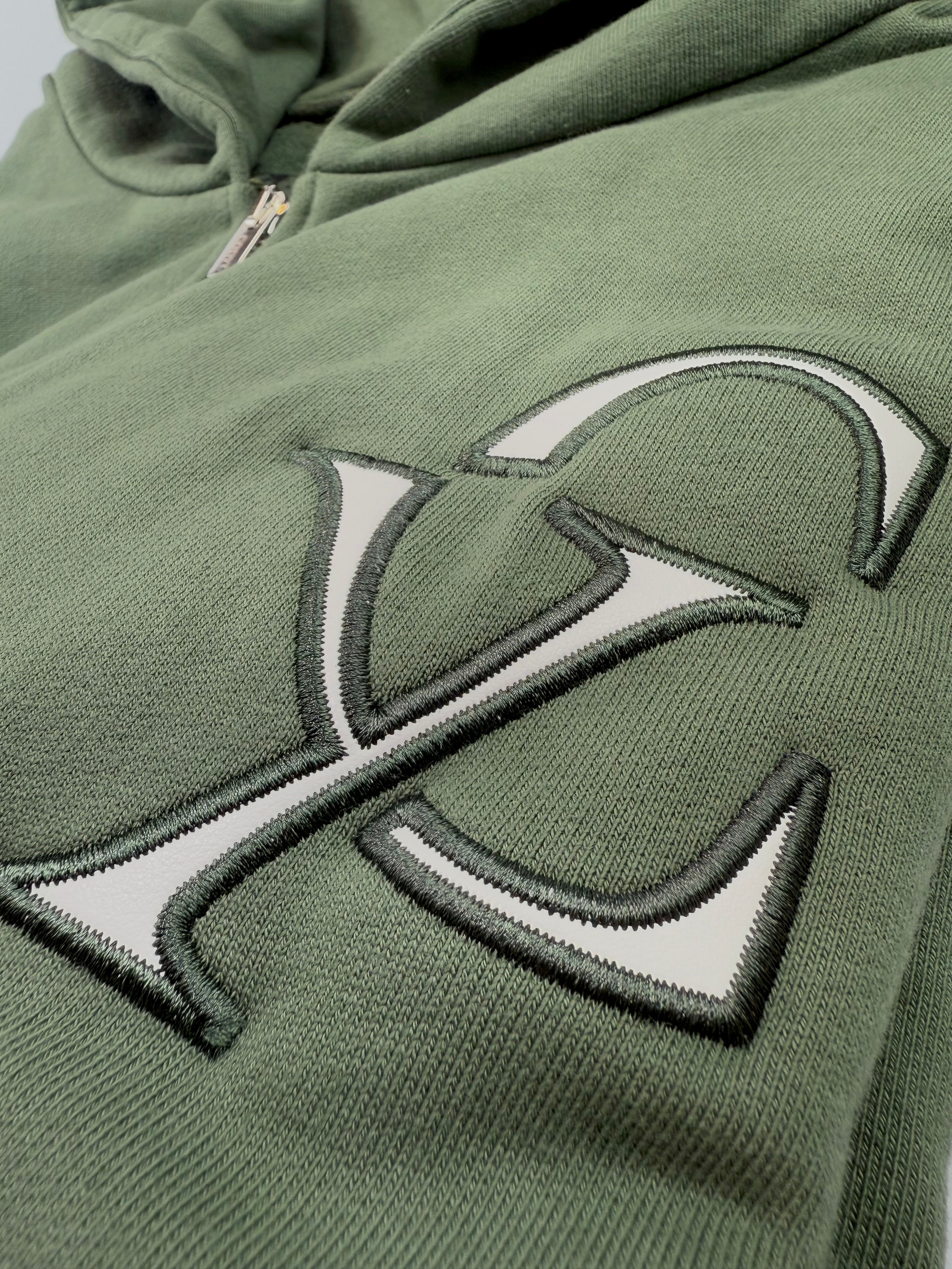 GREEN MONOGRAM LEATHER ZIP-UP HOODIE